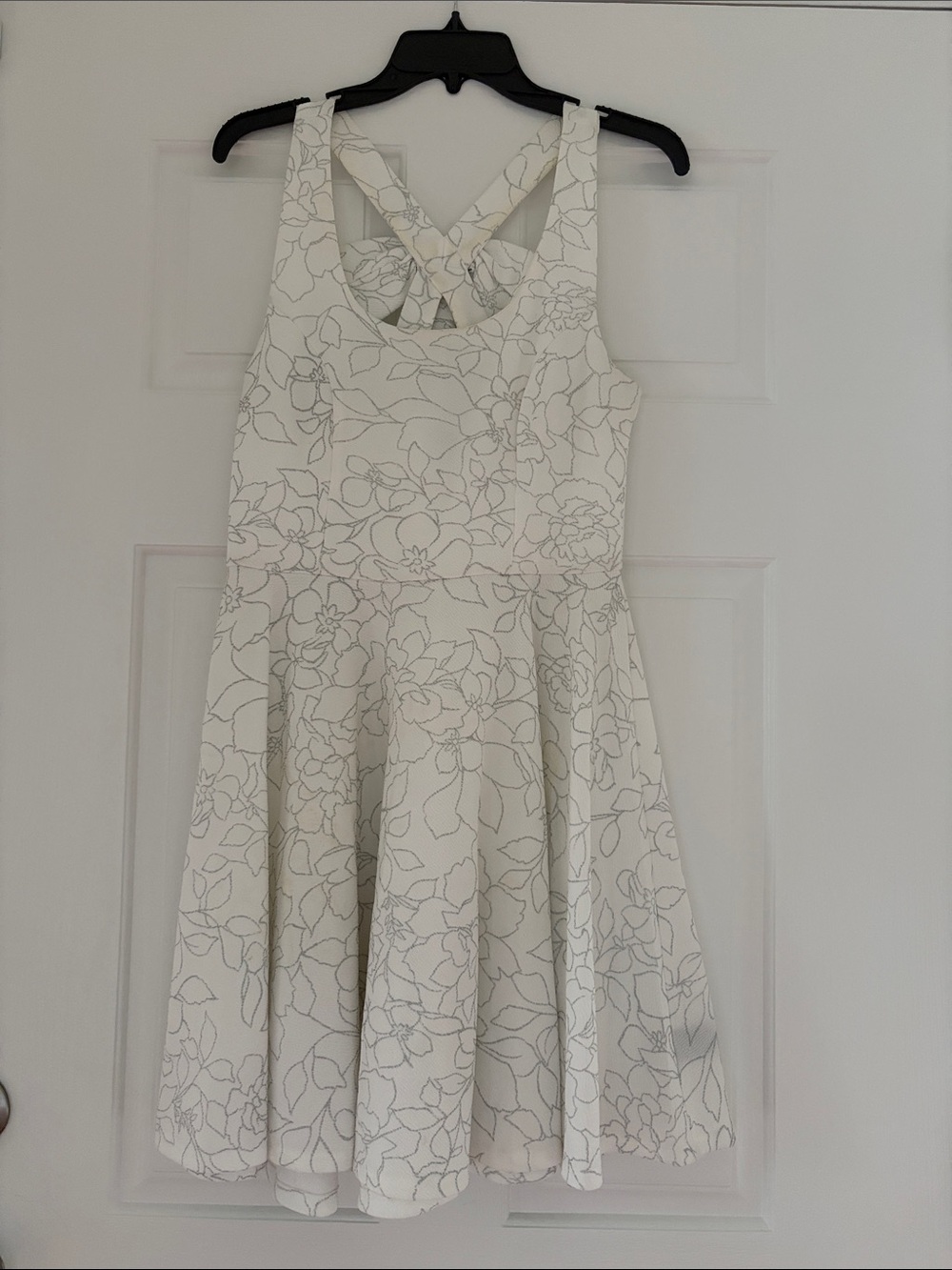 White Floral Fit-and-Flare Dress with Cross-Back Straps